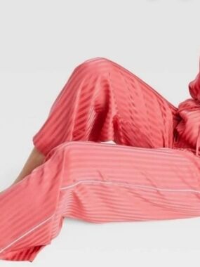 Auden Coral Striped Satin Pajama Set